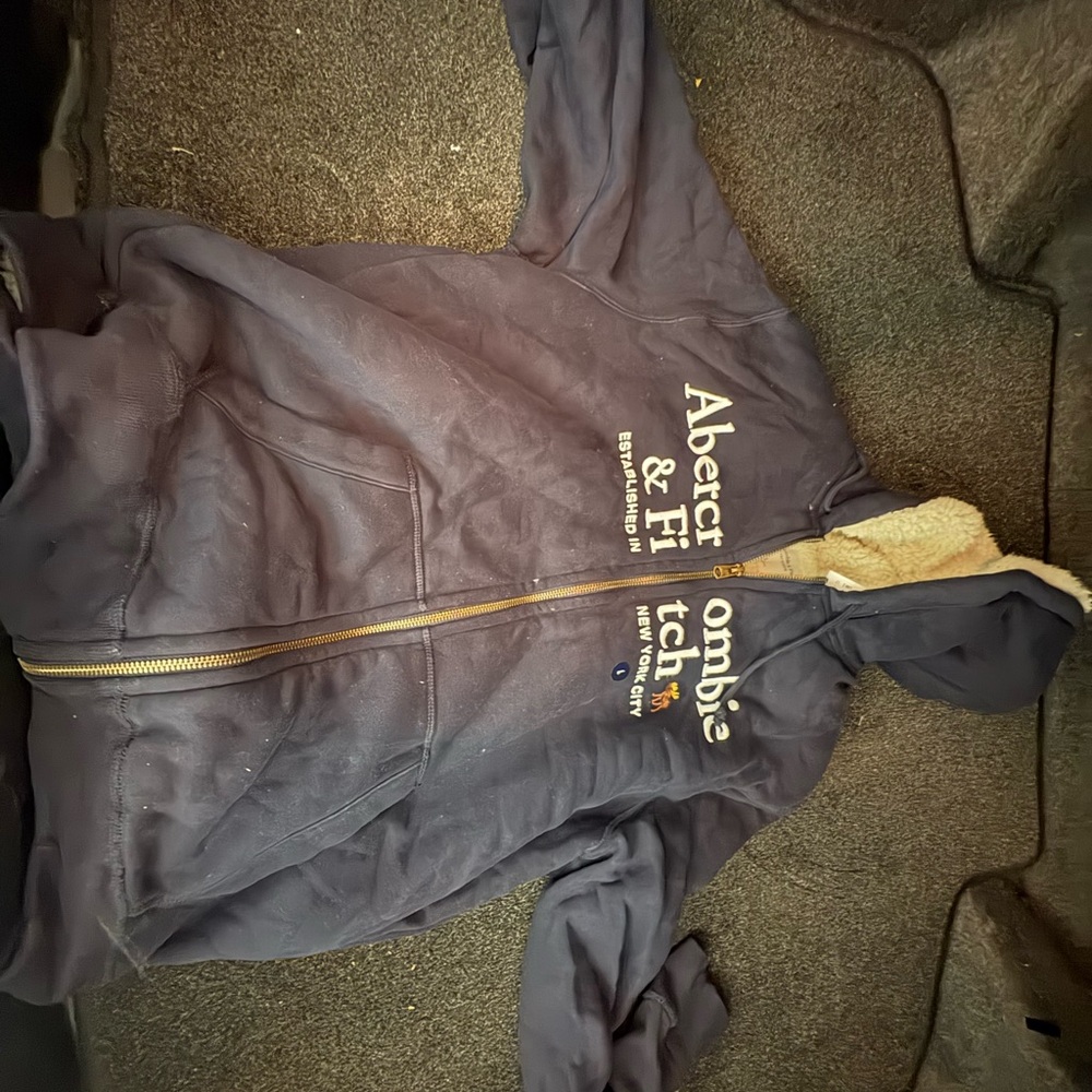 Abercrombie & Fitch Navy Zip Sherpa-Lined Hoodie